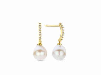 Loumya Gold "Or" | Boucles d'Oreilles | Or Jaune | Oxyde de Zirconium | Perle de Culture|0133C