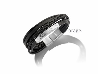 Orage | Bracelet | Acier | Cuir | Noir | BC102